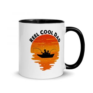 Mens Retro Reel Cool Dad Fishing Daddy Vintage Fathers Day Gift Mug with Color Inside