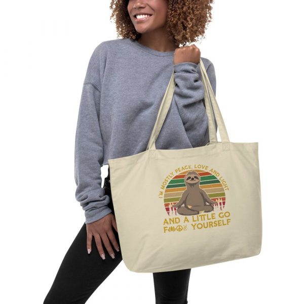 Namast'ay Away From Me - Sunset Sloth Yoga Large organic tote bag