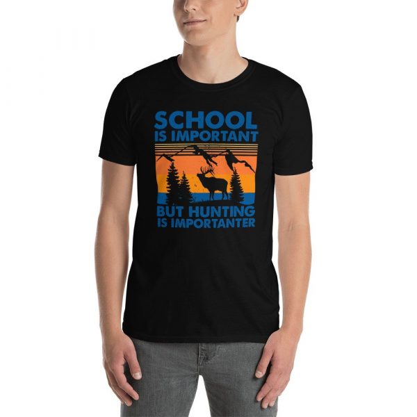 School Is Important But Hunting Is Importanter Deer Vintage Short-Sleeve Unisex T-Shirt