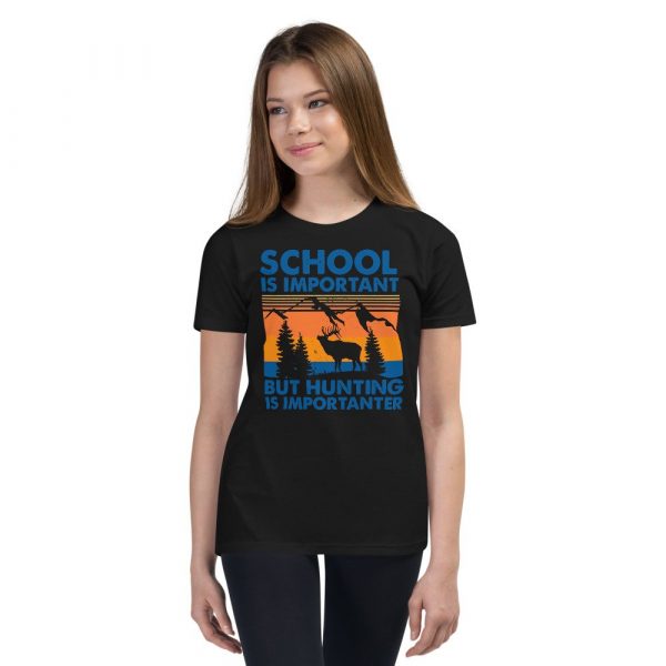 School Is Important But Hunting Is Importanter Deer Vintage Youth Short Sleeve T-Shirt