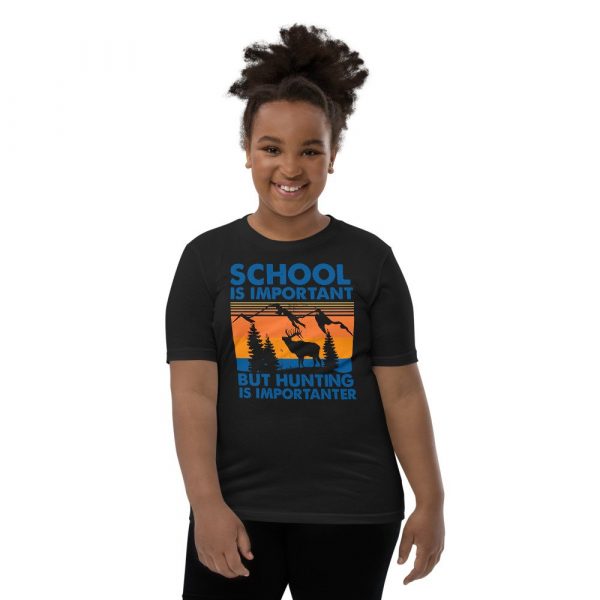 School Is Important But Hunting Is Importanter Deer Vintage Youth Short Sleeve T-Shirt