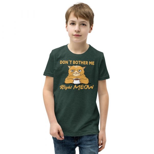 Don’t Bother Me Right Meow – Coffee Cat Humor Youth Short Sleeve T-Shirt
