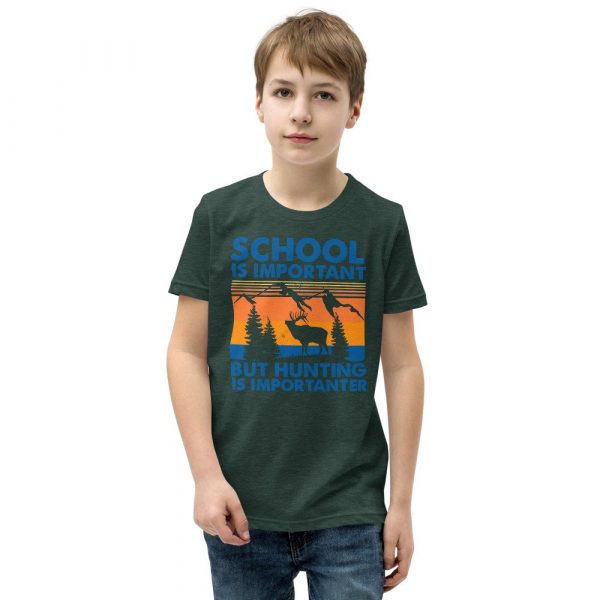 School Is Important But Hunting Is Importanter Deer Vintage Youth Short Sleeve T-Shirt