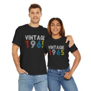 Vintage 1965 60th Year Old 1965 Birthday Gifts  Unisex Heavy Cotton Tee – Retro Style Graphic Tee for Nostalgia Lovers