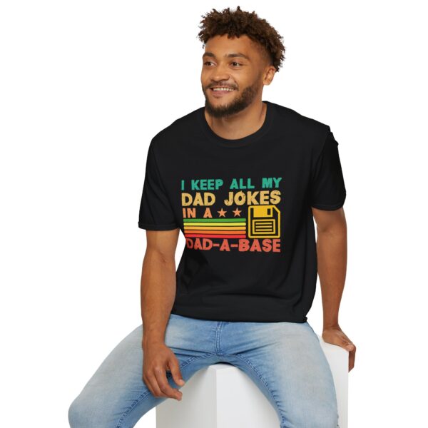 Funny dad jokes in dad-a-base vintage for father's day Mens  Unisex Softstyle T-Shirt - Fun Gift for Dads